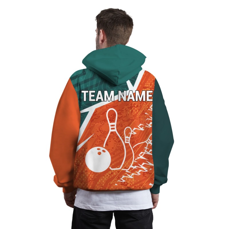 Custom Green Orange White Bowling Style Personalized Uniform Pullover Hoodie