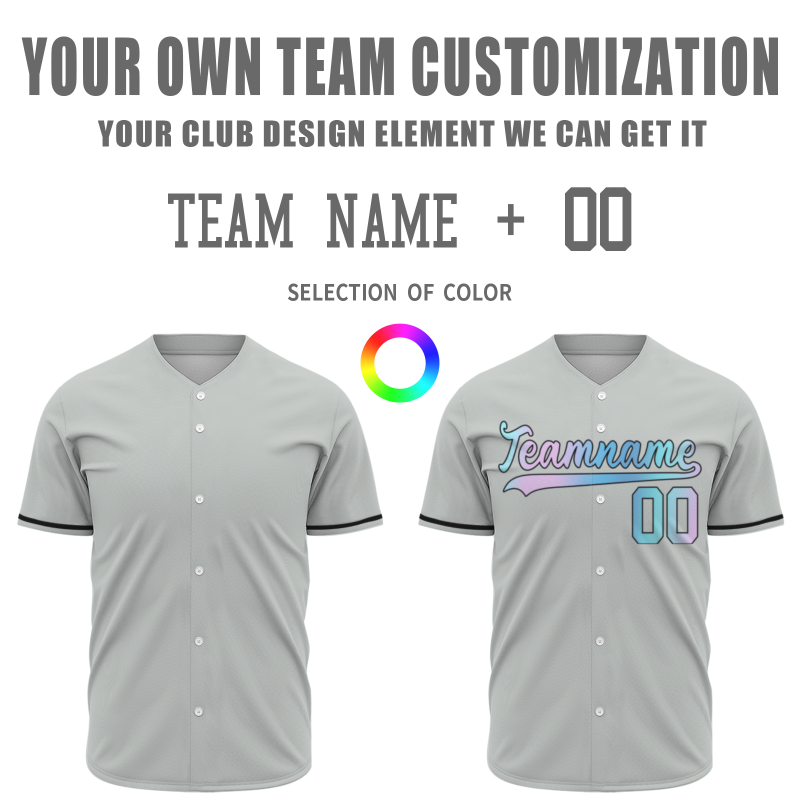 Custom Gray Pink Blue-Black Font Gradient Fashion Authentic Baseball Jersey