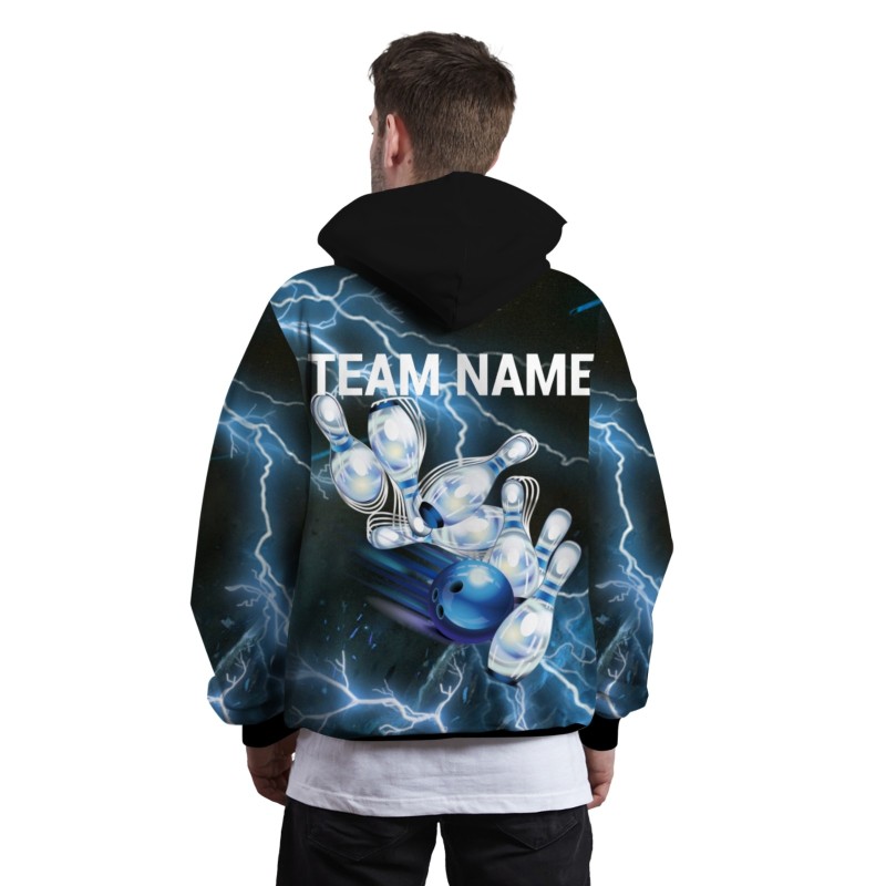 Custom Black Blue White Bowling Style Personalized Uniform Pullover Hoodie