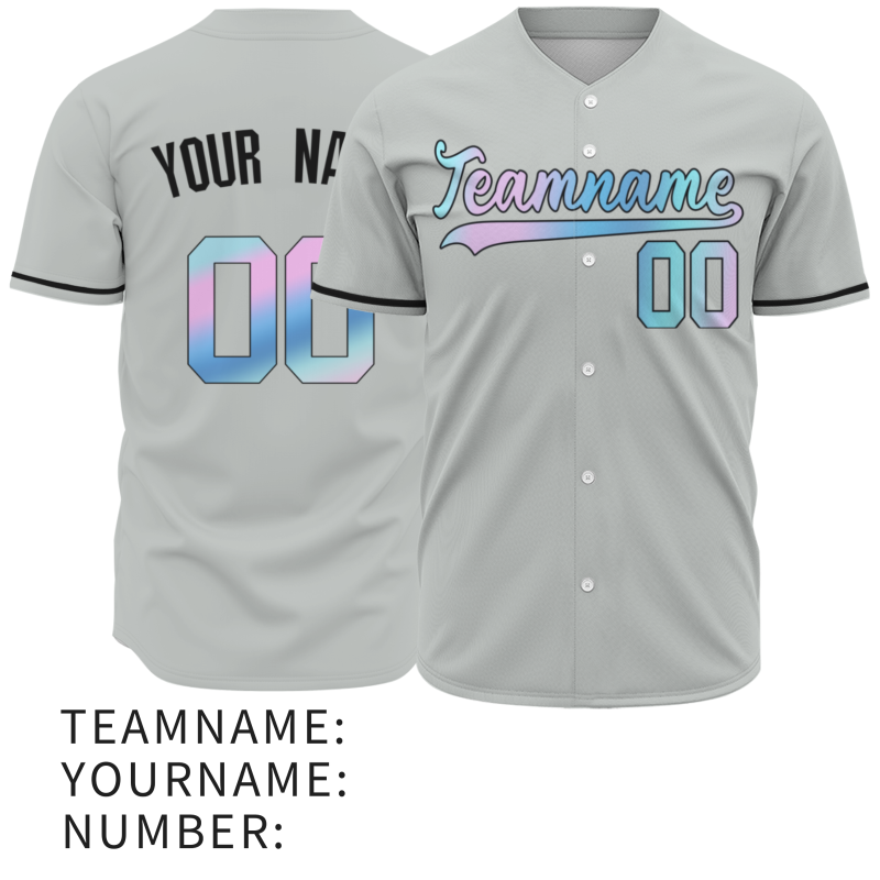 Custom Gray Pink Blue-Black Font Gradient Fashion Authentic Baseball Jersey