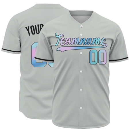 Custom Gray Pink Blue-Black Font Gradient Fashion Authentic Baseball Jersey