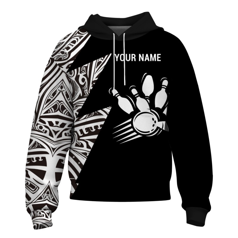 Custom Black White Pattern Bowling Style Personalized Uniform Pullover Hoodie