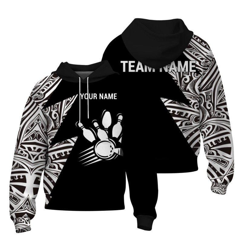 Custom Black White Pattern Bowling Style Personalized Uniform Pullover Hoodie