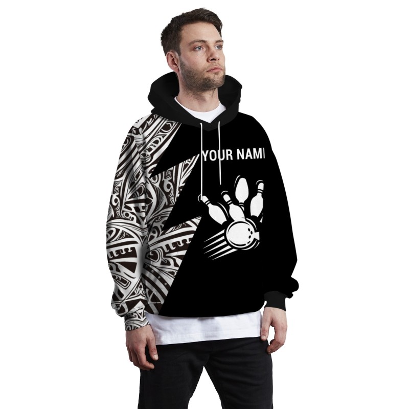 Custom Black White Pattern Bowling Style Personalized Uniform Pullover Hoodie