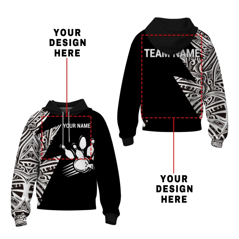 Custom Black White Pattern Bowling Style Personalized Uniform Pullover Hoodie