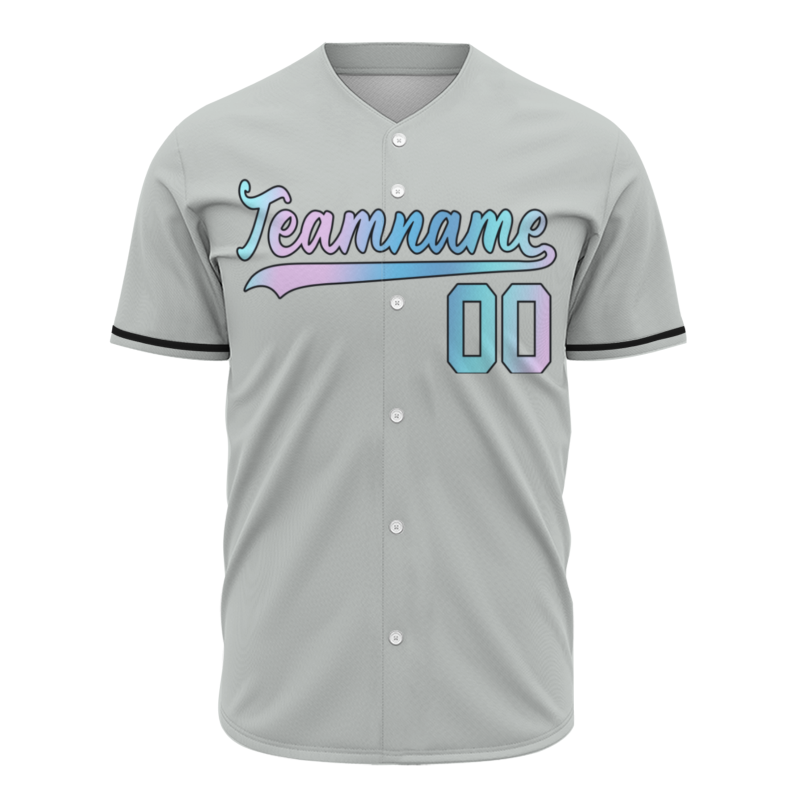 Custom Gray Pink Blue-Black Font Gradient Fashion Authentic Baseball Jersey