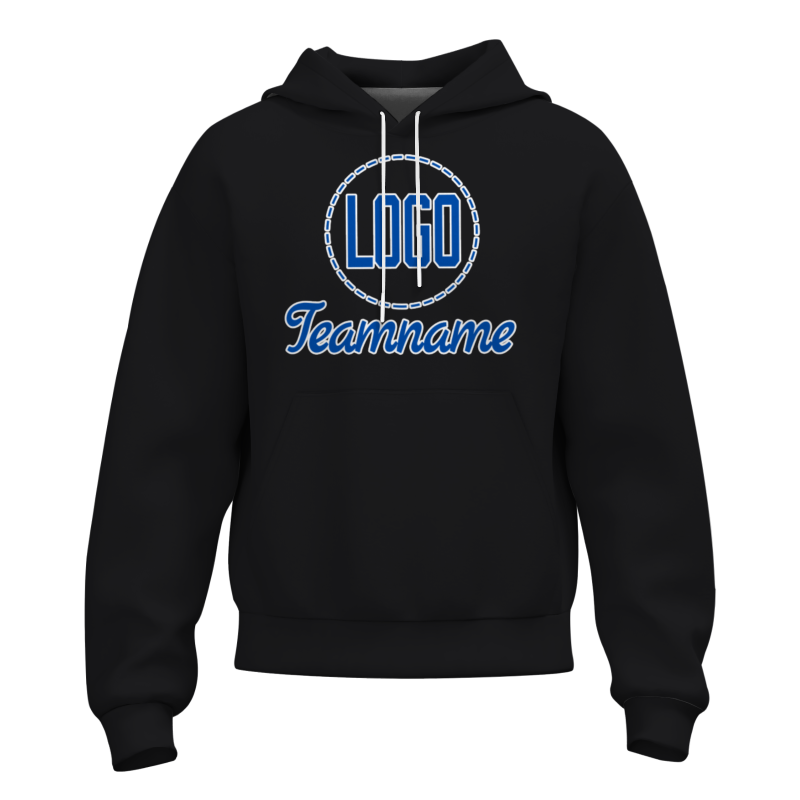 Custom Black Blue-White Classic Style Personalized Uniform Pullover Hoodie