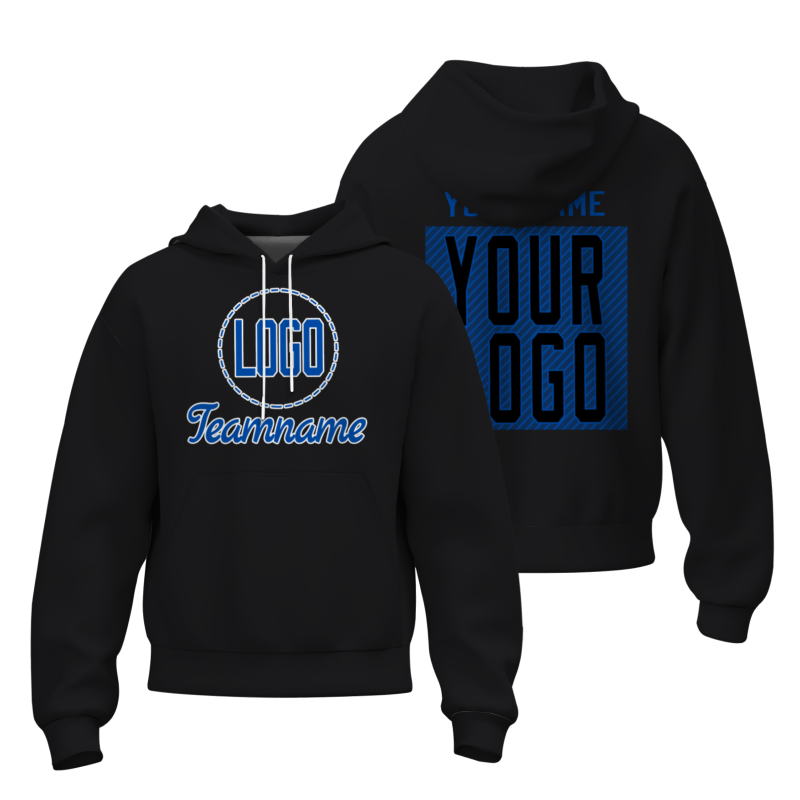 Custom Black Blue-White Classic Style Personalized Uniform Pullover Hoodie