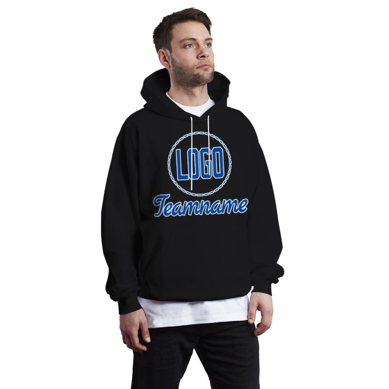 Custom Black Blue-White Classic Style Personalized Uniform Pullover Hoodie