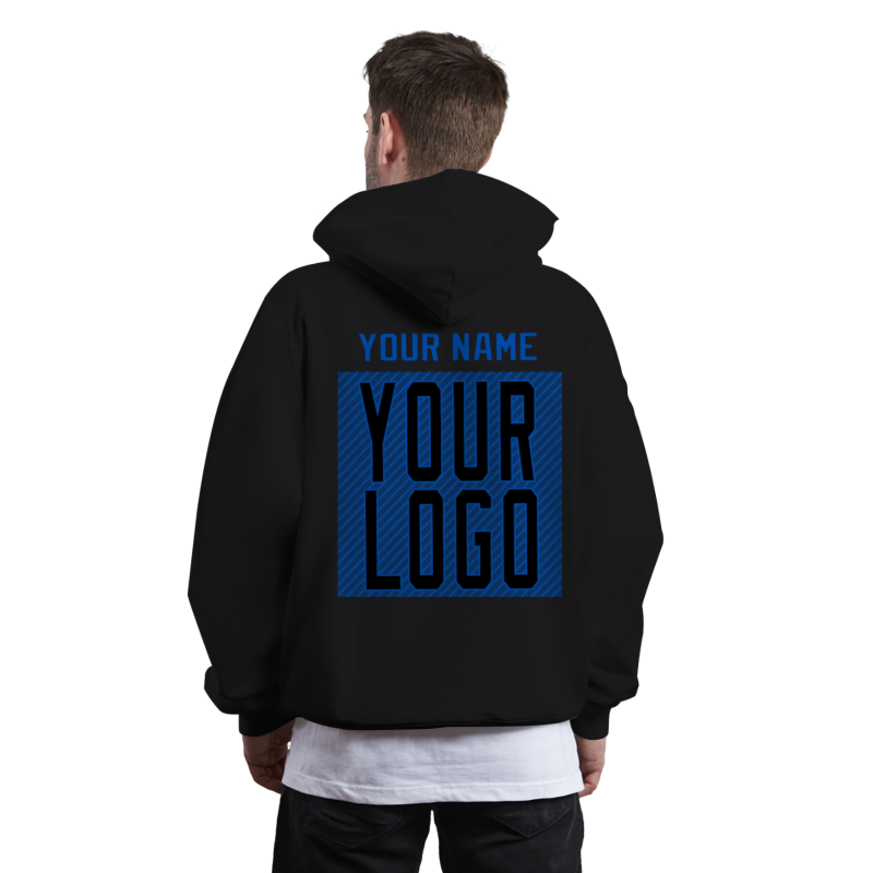 Custom Black Blue-White Classic Style Personalized Uniform Pullover Hoodie