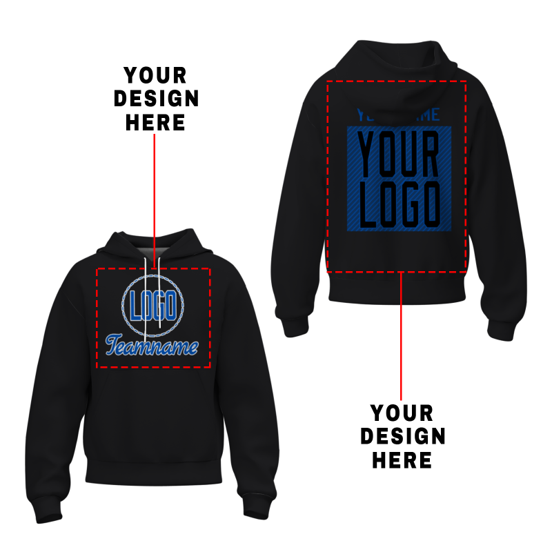 Custom Black Blue-White Classic Style Personalized Uniform Pullover Hoodie