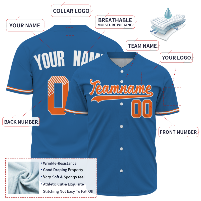 Custom Ocean Blue Orange-White Classic Style Authentic Baseball Jersey