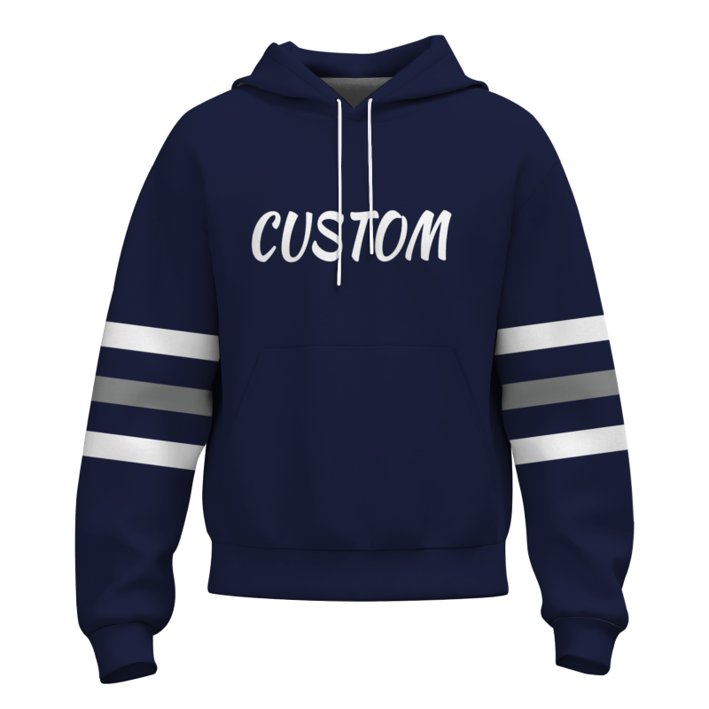 Custom Denim White with Sleeves Stripes Classic Style Personalized Sport Pullover Hoodie