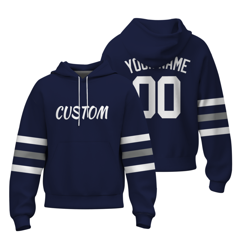 Custom Denim White with Sleeves Stripes Classic Style Personalized Sport Pullover Hoodie