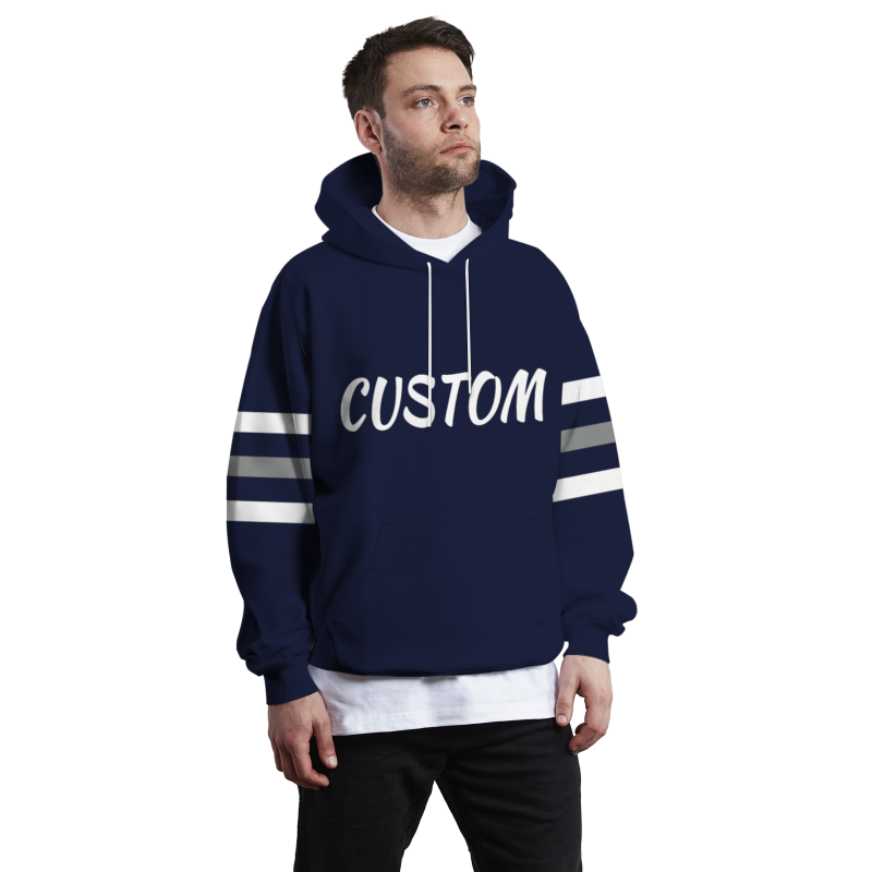 Custom Denim White with Sleeves Stripes Classic Style Personalized Sport Pullover Hoodie