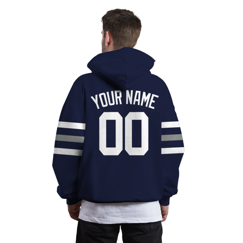 Custom Denim White with Sleeves Stripes Classic Style Personalized Sport Pullover Hoodie