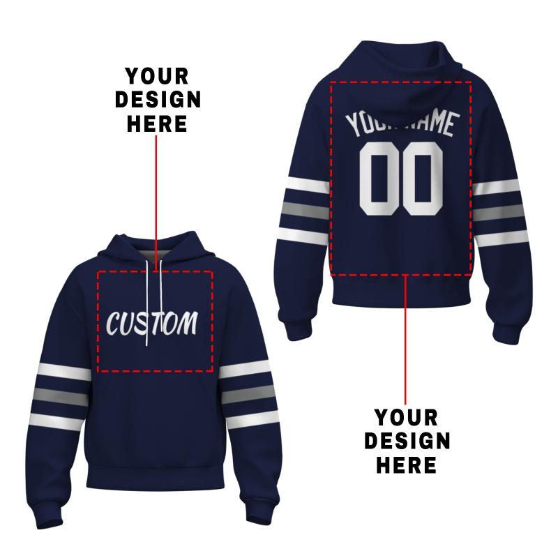 Custom Denim White with Sleeves Stripes Classic Style Personalized Sport Pullover Hoodie