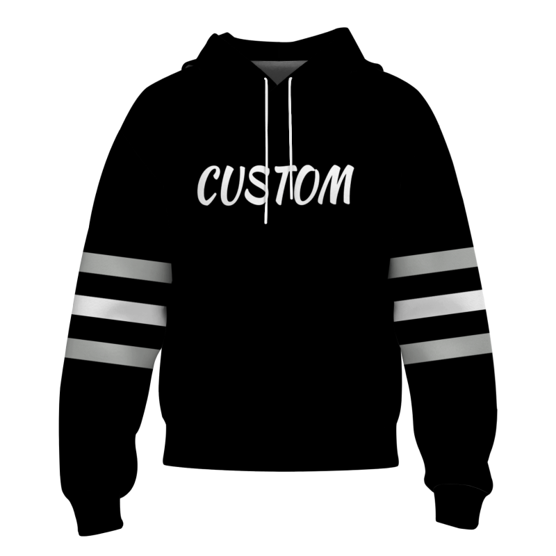 Custom Black White with Sleeves Stripes Classic Style Personalized Sport Pullover Hoodie