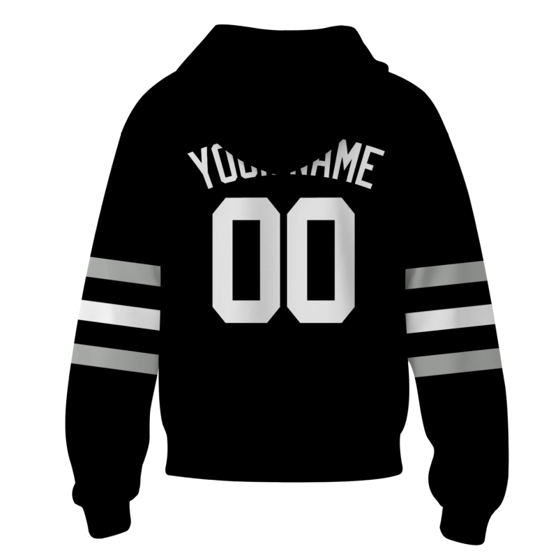 Custom Black White with Sleeves Stripes Classic Style Personalized Sport Pullover Hoodie