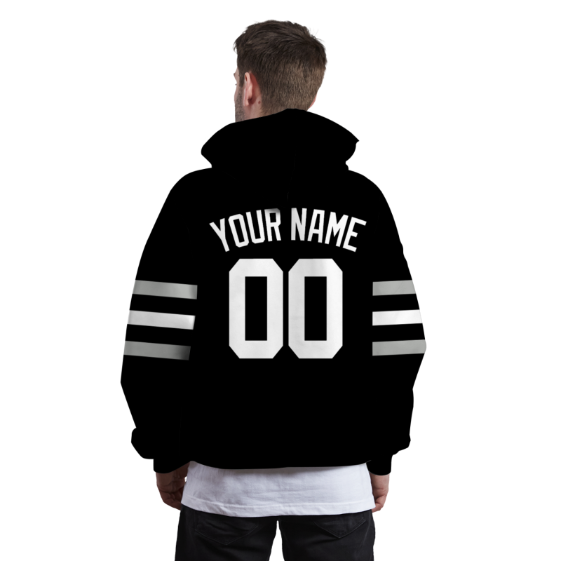 Custom Black White with Sleeves Stripes Classic Style Personalized Sport Pullover Hoodie