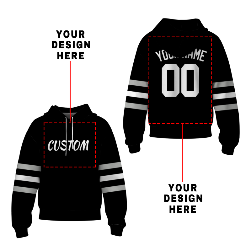 Custom Black White with Sleeves Stripes Classic Style Personalized Sport Pullover Hoodie