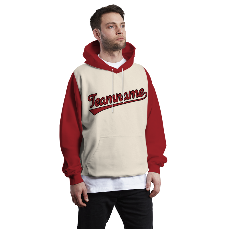 Custom Beige Red Red-Black Classic Style Personalized Sport Pullover Hoodie