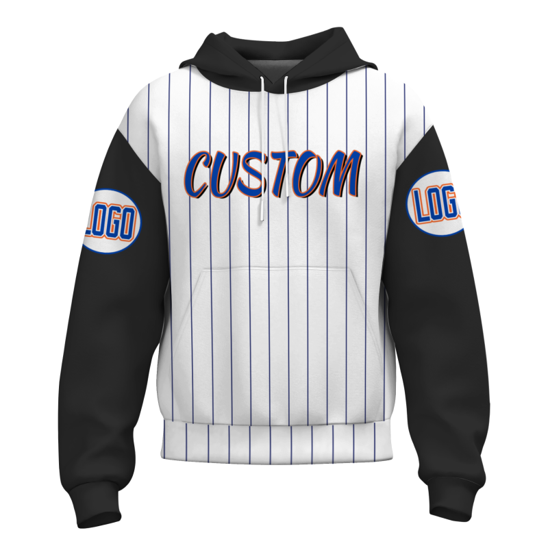 Custom White Black Royal-Orange Stripes Fashion Athletic Pullover Sweatshirt Hoodie